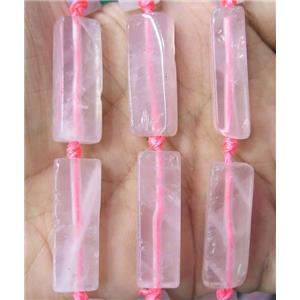 Rose Quartz cuboid beads, pink, approx 10x30mm