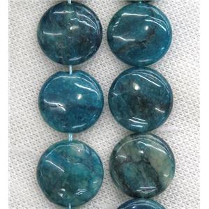 blue Apatite beads, coin, approx 18mm dia