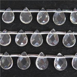 Clear Quartz beads, faceted flat teardrop, approx 10x14mm