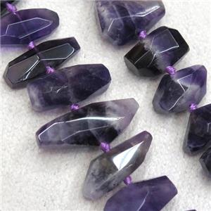 Amethyst beads, faceted freeform, purple, approx 13x18mm