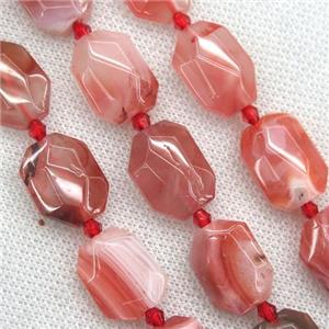 red Carnelian Agate beads, faceted rectangle, approx 15-22mm