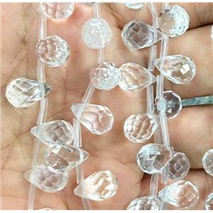 clear quartz bead, faceted teardrop, approx 8x12mm, 33pcs per st