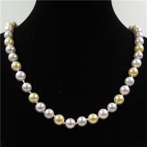 Pearlized Shell knoted necklace with clasp, round, approx 8mm, 40cm length