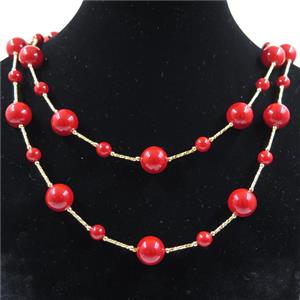 red Pearlized Shell necklace, round, approx 6mm, 12mm, 88cm length