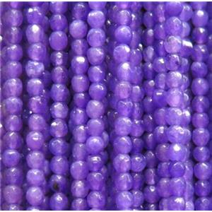 tiny jade bead, faceted round, dye purple, approx 2mm dia