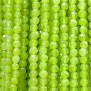 tiny jade bead, faceted round, dye olive, approx 2mm dia