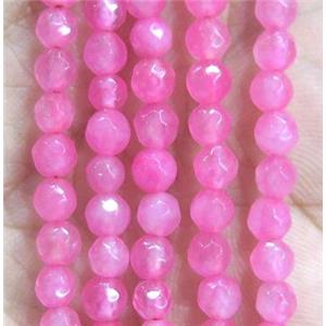 Jade Beads, faceted round, pink dye, approx 4mm dia