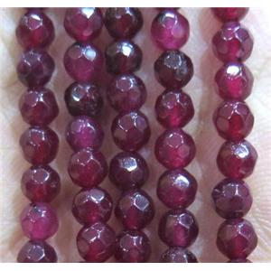 Jade Beads, faceted round, deepRed dye, approx 4mm dia