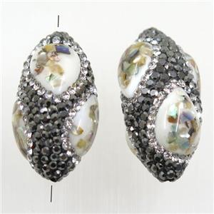 shell beads paved rhinestone, Rice, approx 19-33mm