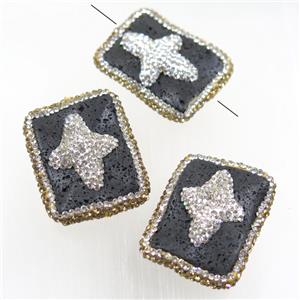 black Lava beads paved rhinestone, approx 27-35mm