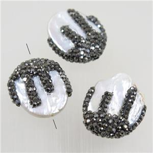 freshwater pearl beads paved rhinestone, approx 18-25mm