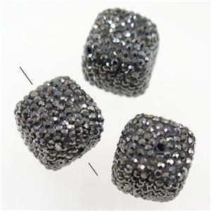 Resin cube beads paved rhinestone, approx 15x15x15mm