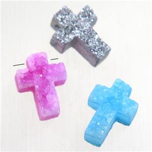 Druzy Quartz cross pendant, mix color, approx 10-14mm