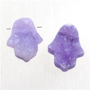 purple Druzy Quartz hamsahand pendant, approx 10-13mm