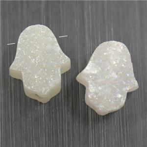 white AB-color Druzy Quartz hamsahand pendant, approx 10-13mm