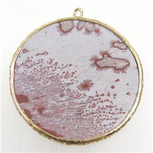 Chohua Jasper pendant, circle, gold plated, approx 42mm dia