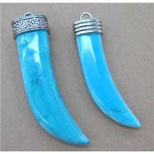 blue Turquoise horn pendant, approx 60mm length