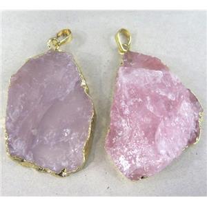 Rose Quartz Pendant, freeform, gold plated, approx 15-40mm