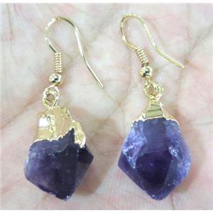 purple amethyst earring, gold plated, approx 12-18mm