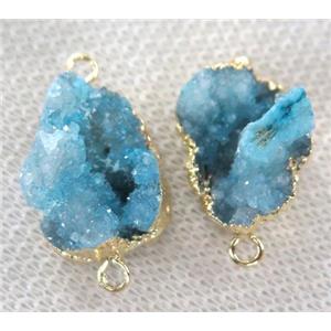 clear quartz druzy connector, freeform, blue, approx 10-25mm