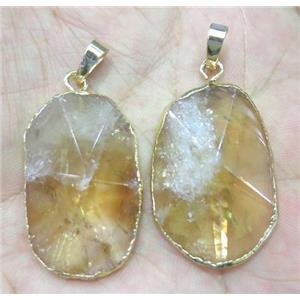 Citrine pendant, freeform, point, yellow, approx 15-35mm