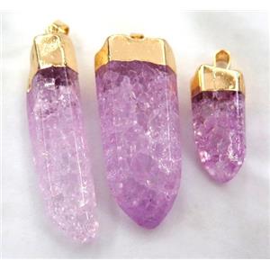 hotpink quartz druzy stick pendant, freeform, gold plated, approx 20-50mm