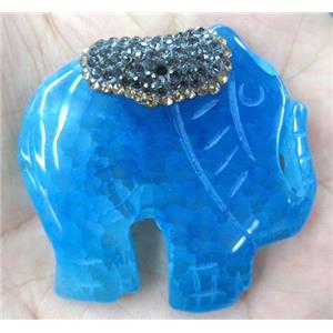 orange Agate elephant pendant pave rhinestone, approx 40-60mm