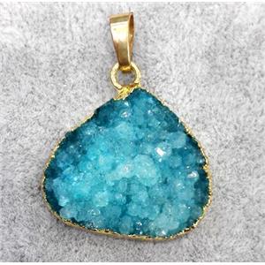 blue druzy quartz teardrop pendant, gold plated, approx 20-25mm