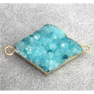 druzy quartz connecetor, rhombic, gold plated, approx 20-30mm