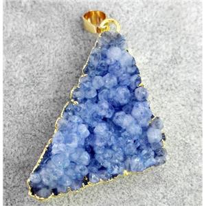 druzy quartz pendant, triangle, gold plated, approx 20-30mm