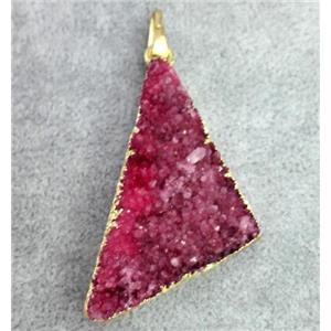 druzy quartz pendant, triangle, gold plated, approx 20-30mm