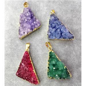 druzy quartz pendant, triangle, gold plated, approx 25-50mm