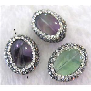 fluorite oval bead paved rhinestone, approx 15-20mm