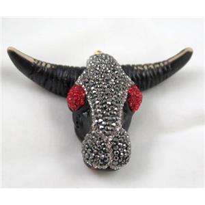 bone pendant paved rhinestone, cattle head, approx 50-70mm