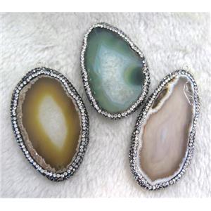 Agate slice pendant paved rhinestone, freeform, mix, approx 20-60mm