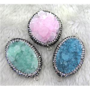 Druzy Quartz connector paved rhinestone, freeform, mix color, approx 15-30mm