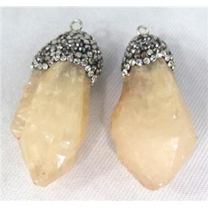 quartz pendant paved rhinestone, stick, yellow, approx 15-50mm