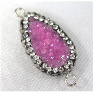 hotpink Druzy Quartz connector paved rhinestone, teardrop, approx 10-20mm