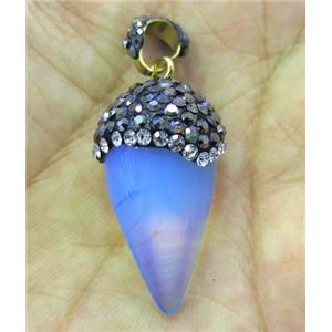 Opalite bullet pendant paved rhinestone, approx 15-30mm