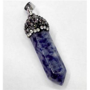 sodalite bullet pendant paved rhinestone, blue, approx 10-35mm