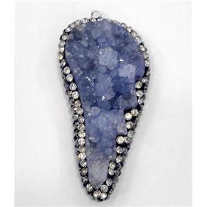 lavender druzy quartz pendant paved rhinestone, wing, approx 25-50mm