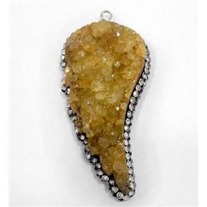 golden druzy quartz pendant paved rhinestone, wing, approx 25-50mm