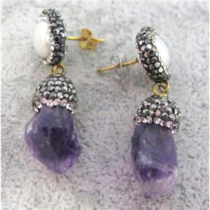 gemstone earring paved rhinestone, approx 12-20mm