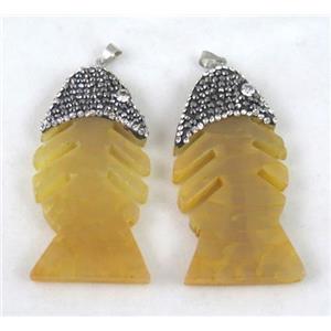 agate pendant paved rhinestone, fishbone, yellow, approx 20-60mm