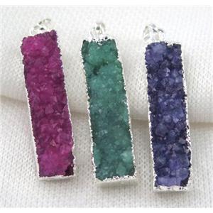 druzy quartz pendant, rectangle, mix color, silver plated, approx 10-40mm