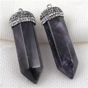 amethyst bullet pendant paved rhinestone, purple, approx 15-50mm