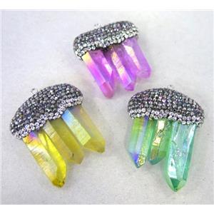 crystal quartz stick pendant paved rhinestone, mix color, approx 12-40mm