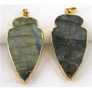 Labradorite arrowhead pendant, gold plated, approx 22-40mm