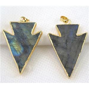 Labradorite arrowhead pendant, gold plated, approx 30-40mm