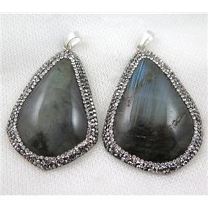 labradorite pendant pave rhinestone, teardrop, approx 30-50mm